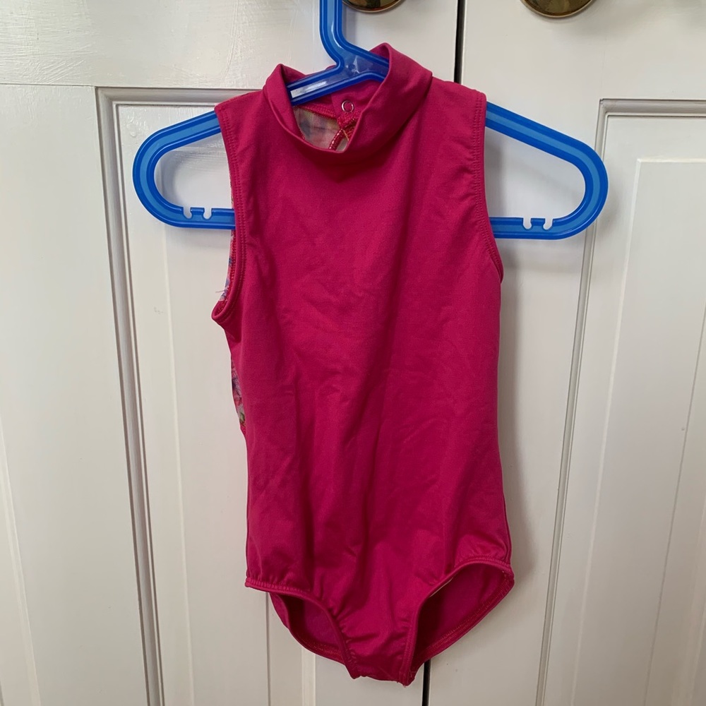 Pink motionwear leotard with floral mesh